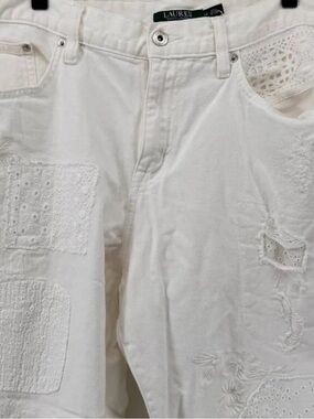 Lauren Ralph Lauren Off-White Eyelet Patchwork Distressed Jeans